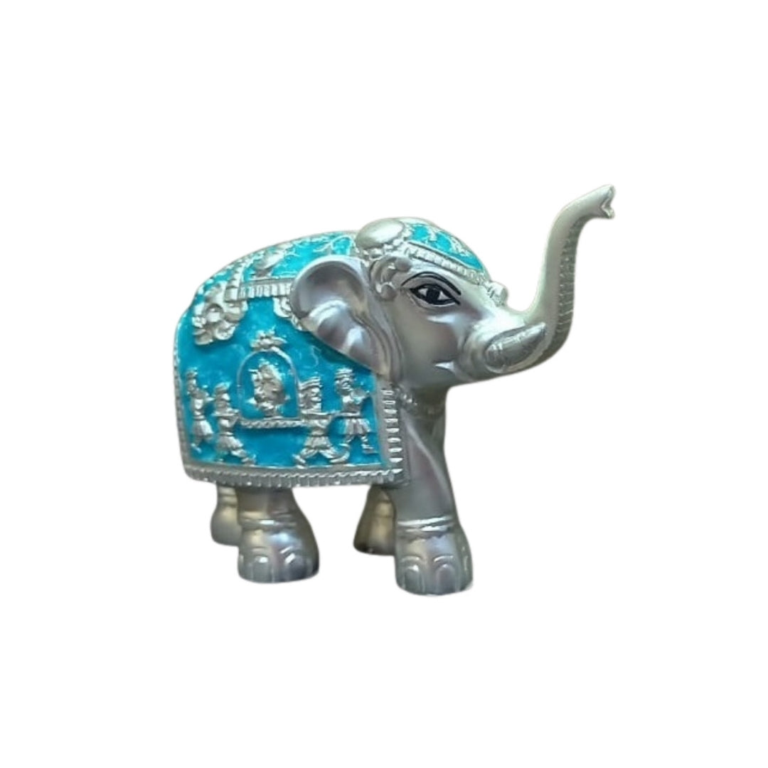 Silver Sky Blue Meena Elephant Small 3 inch / 8 cm