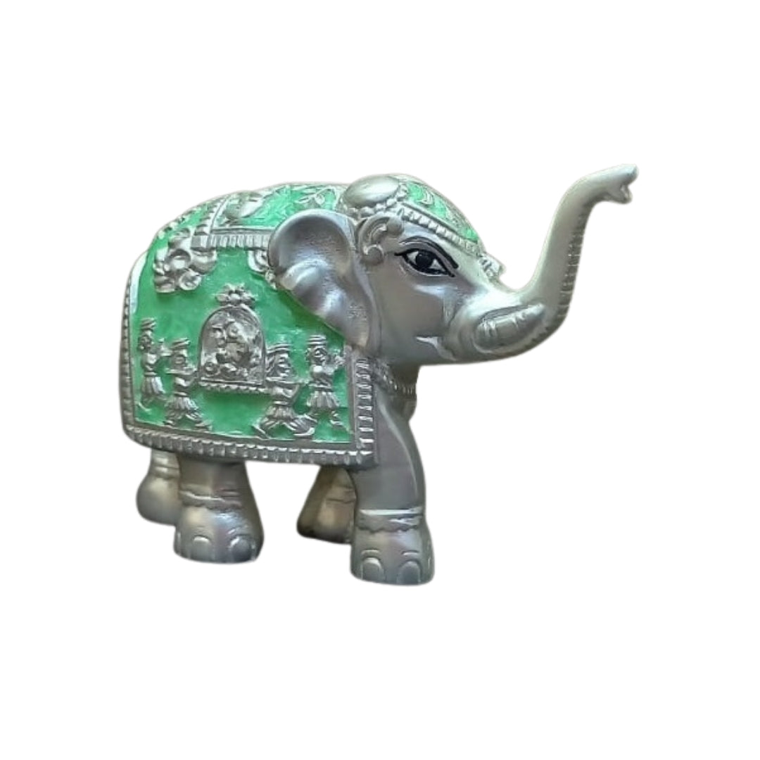 Silver Sea Green Meena Elephant Small 3 inch / 8 cm