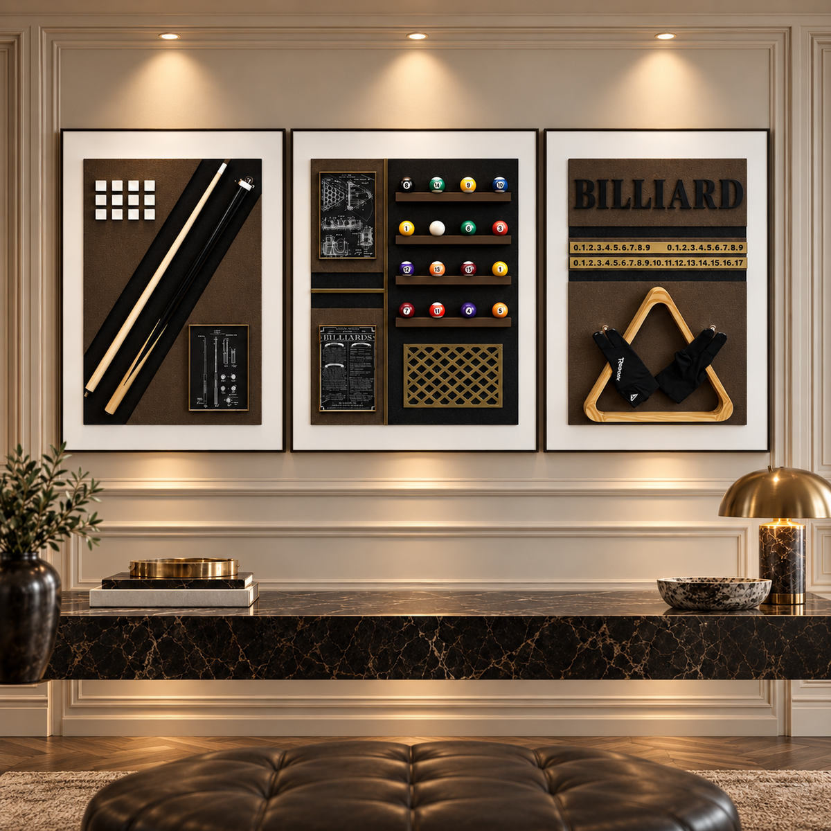 Heritage billiard wall art set