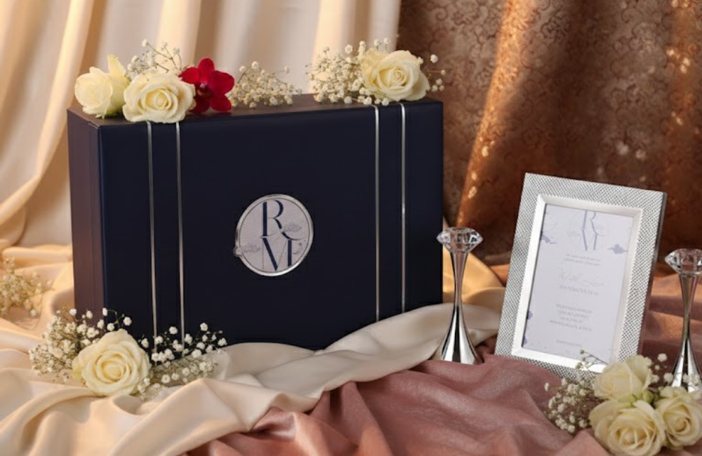 Elegant Navy Blue Monogram Luxury Gift Box