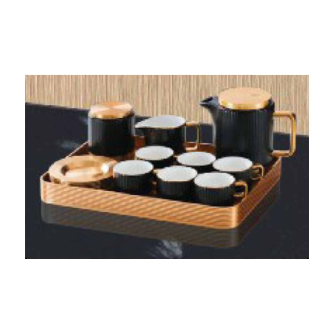 16 Pc Luxury Tea Set With Tray Black