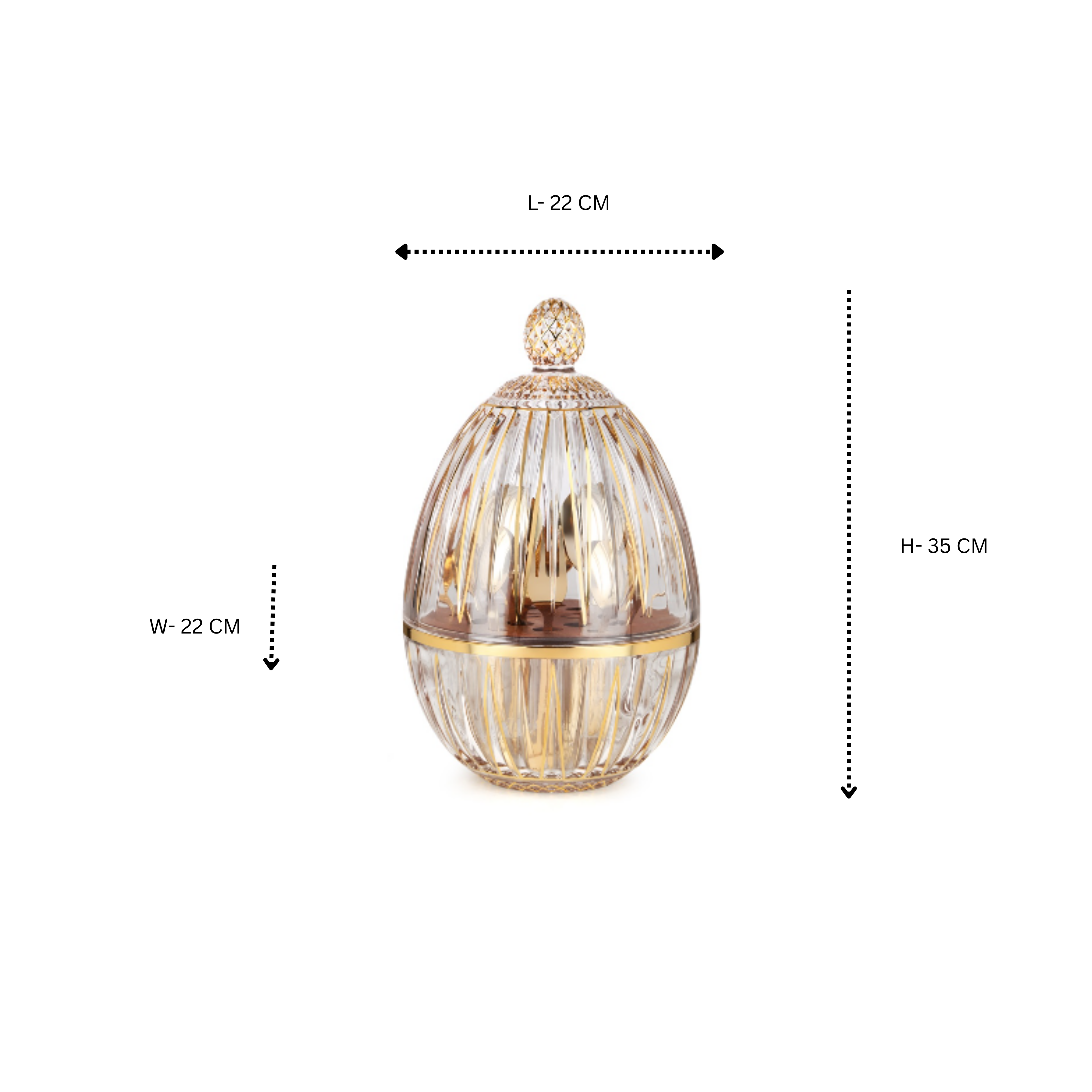 Egg Shape Glass Cutlery Holder Vertical Lines Gold