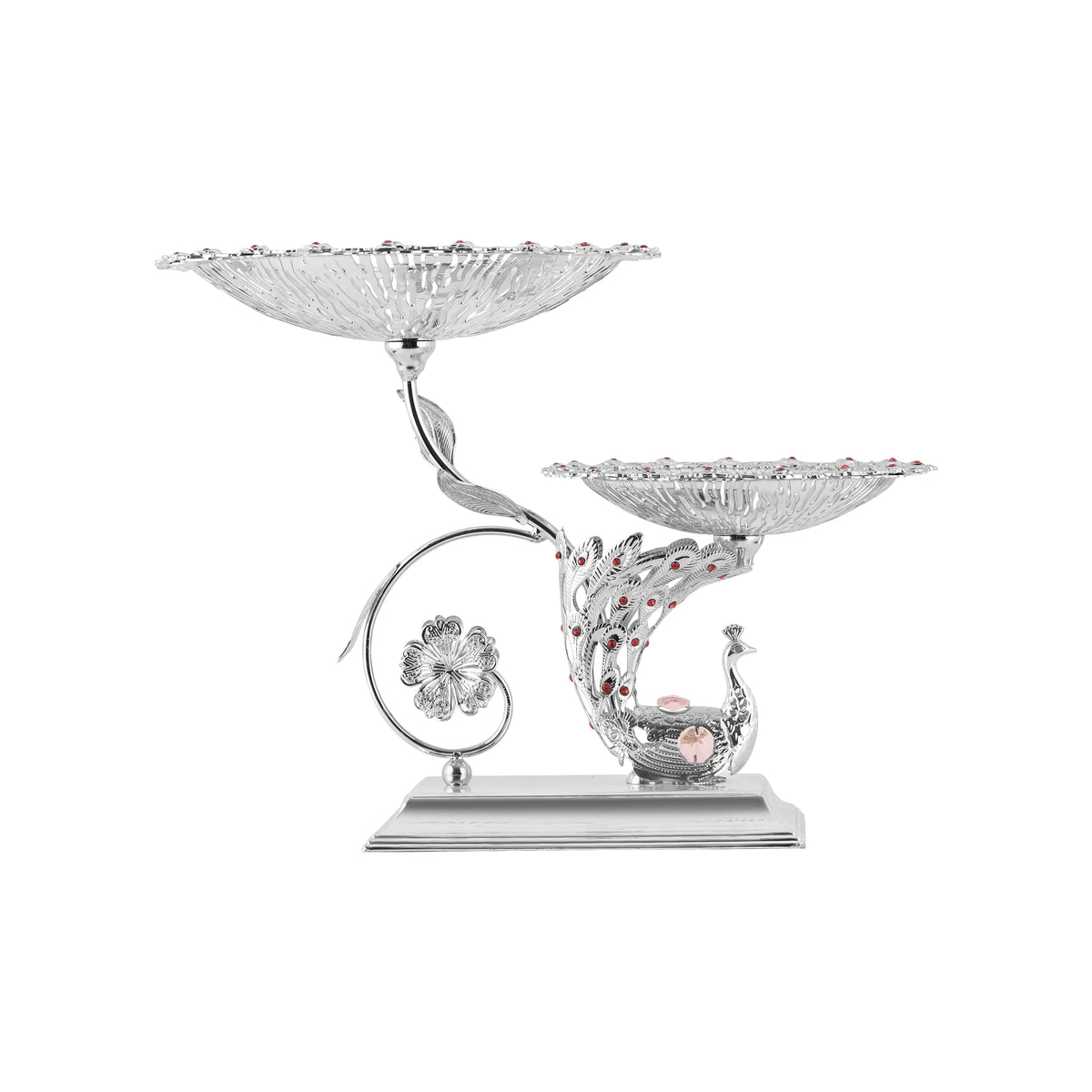 Peacock Twin Server with stand Silver