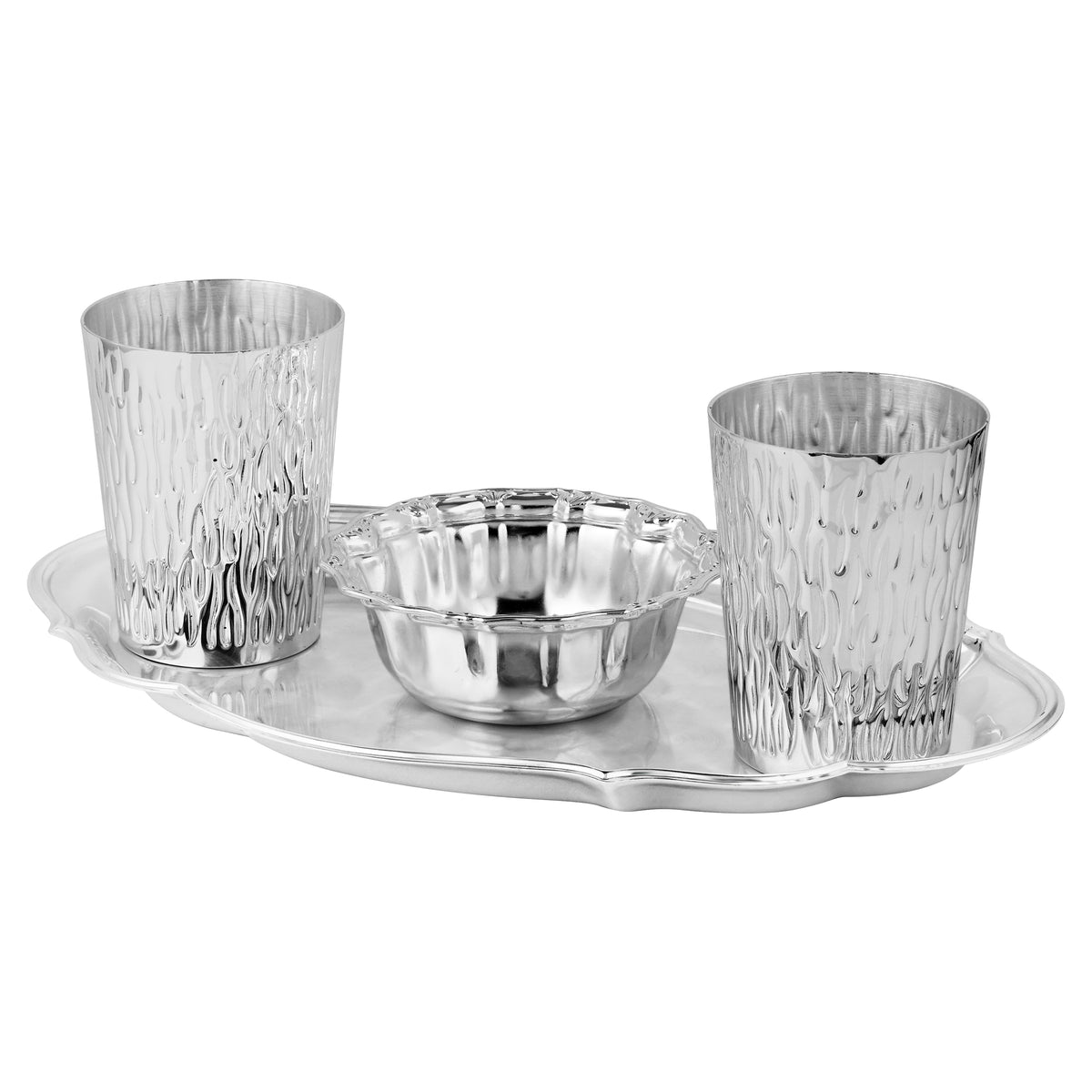 Set of 2 Glasses with Oval Cutwork Tray & Curvy Bowl