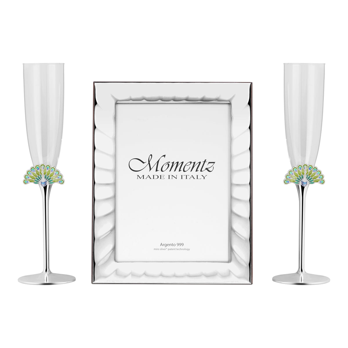 Set of 2 Peacock Champagne with Luxe Photo Frame
