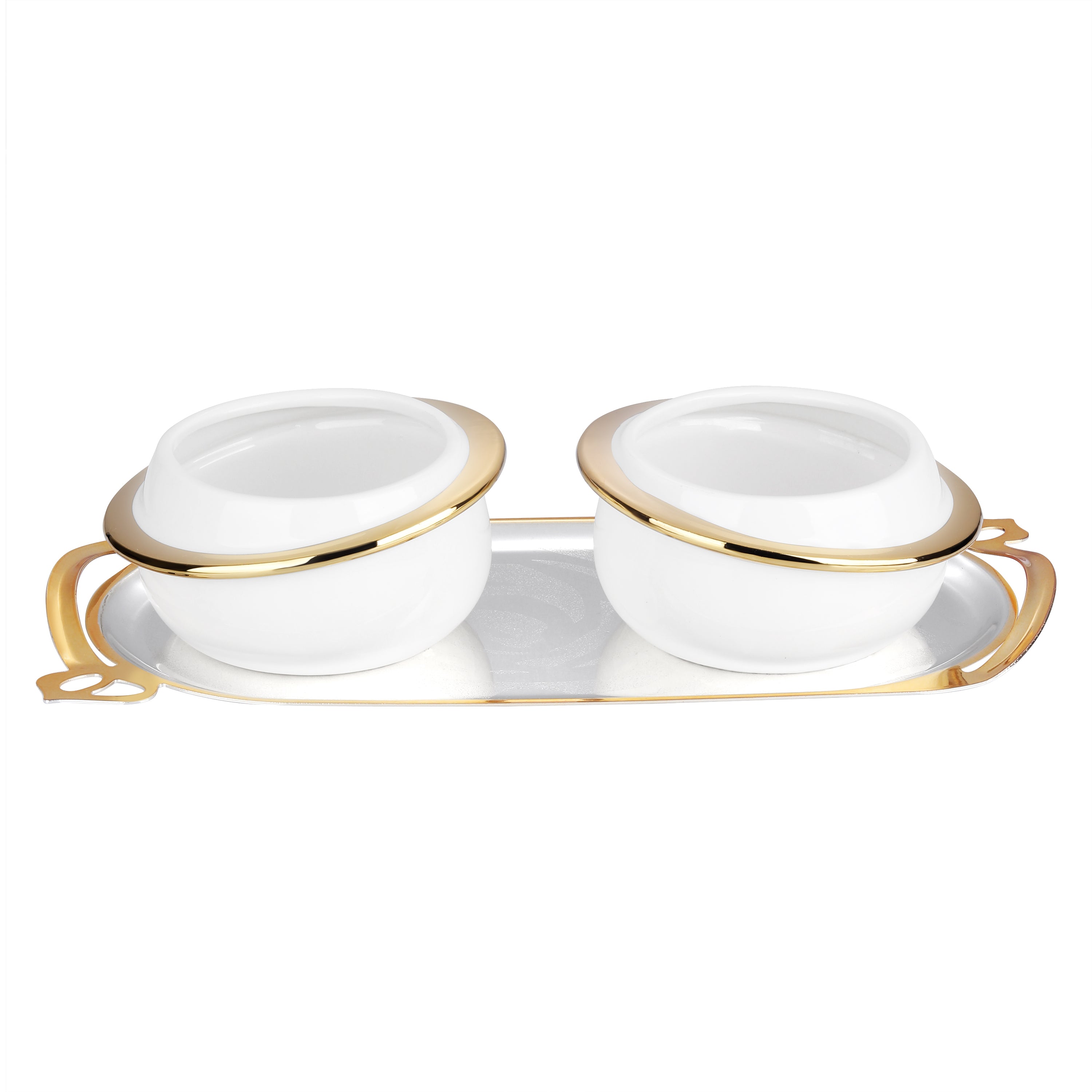 Set of 2 Sweet Pot with Cutwork Oval Tray Dual Tone