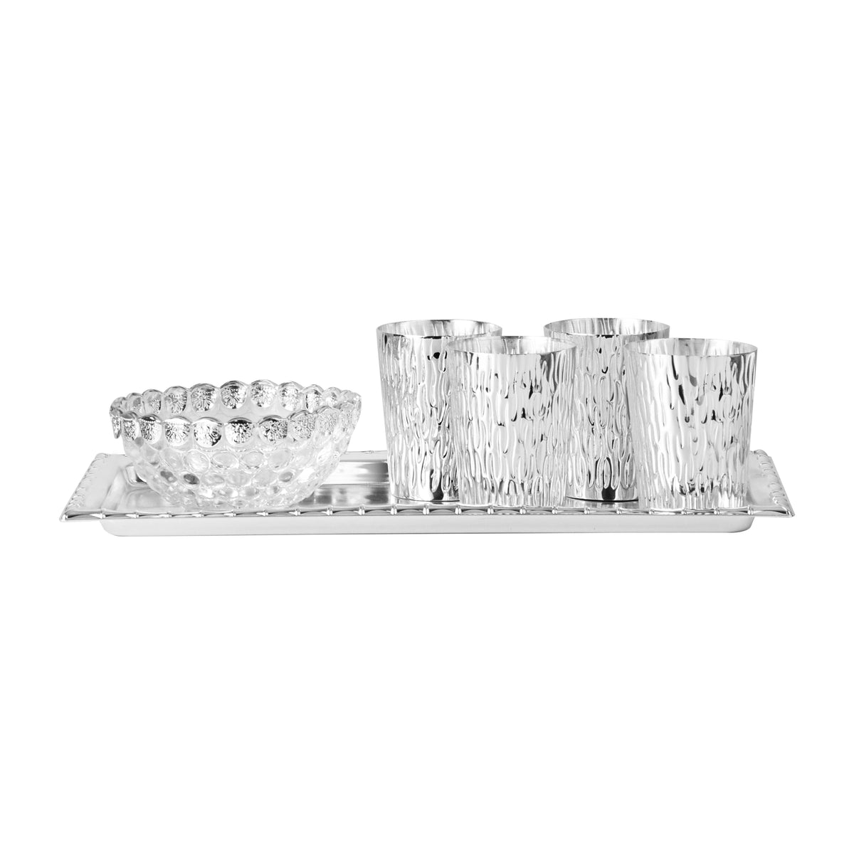 Set of 4 Glasses with Crystal Bowl & Rect. Tray