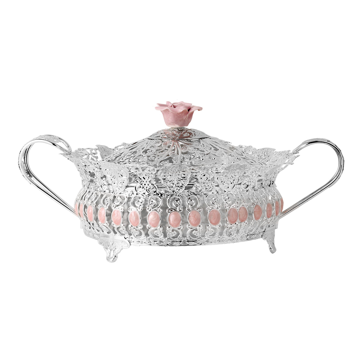 Floral Round Tray With Handle Large