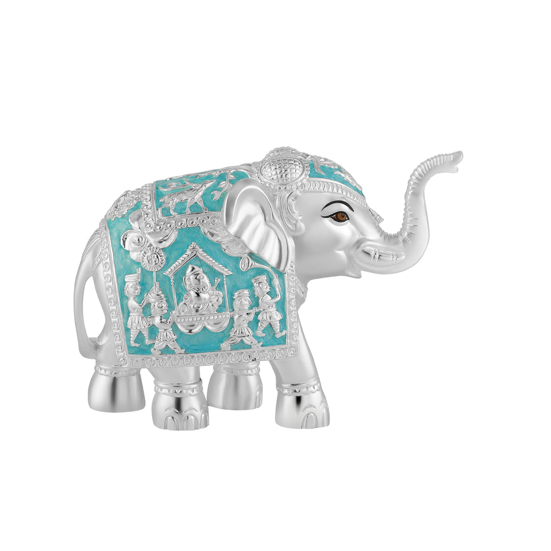 Pair of Silver Sky Blue Meena Elephant Small