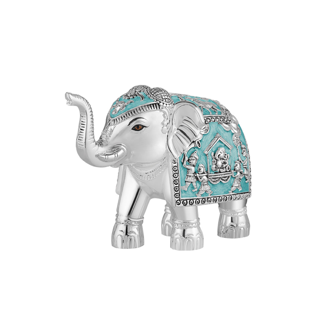 Pair of Silver Sky Blue Meena Elephant Medium