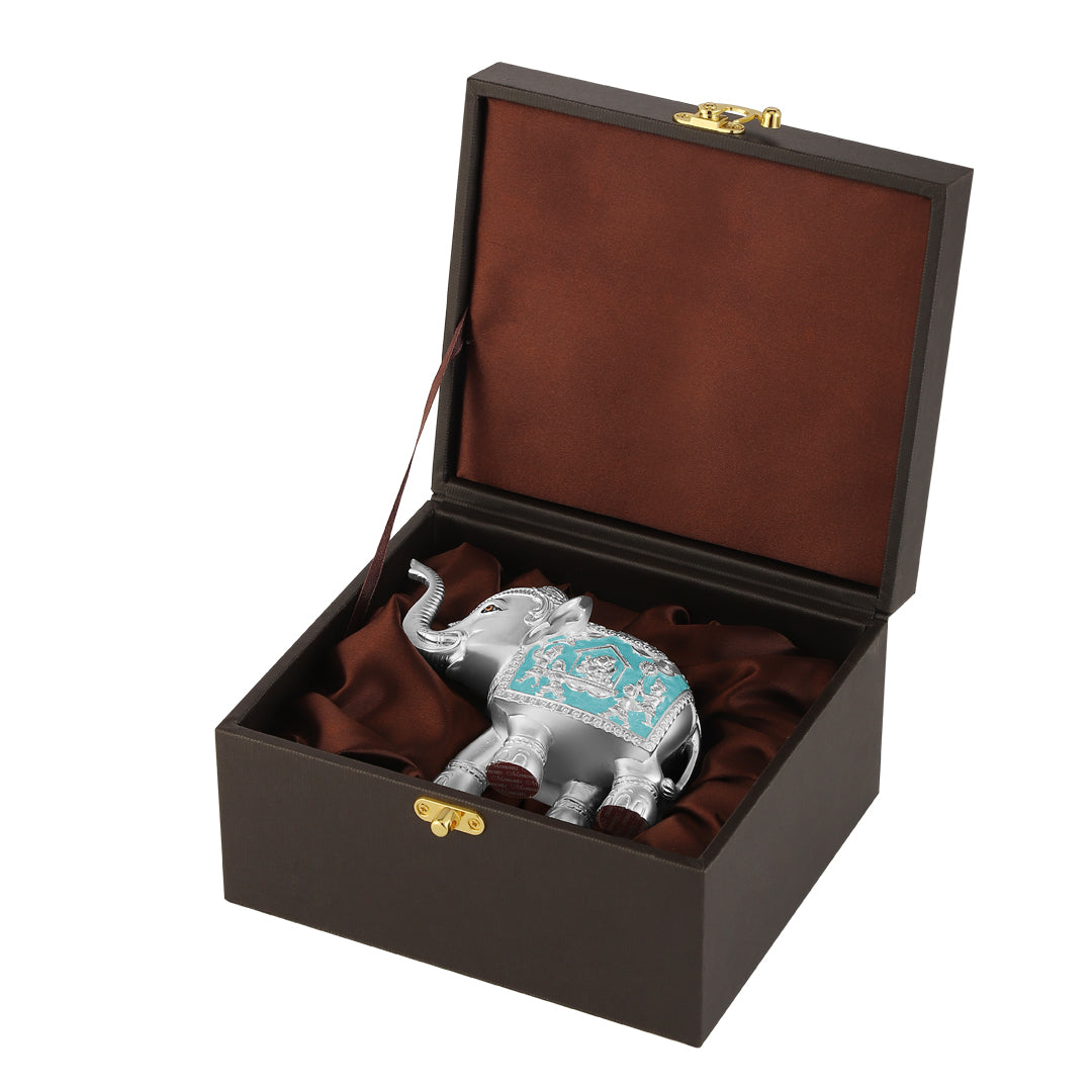 Pair of Silver Sky Blue Meena Elephant Small
