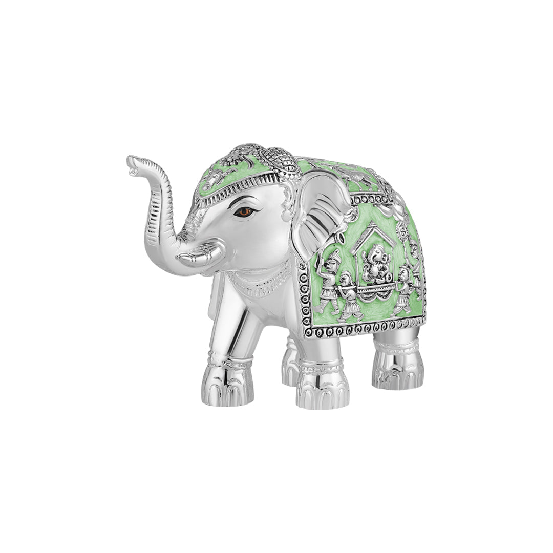 Pair of Silver Sea Green Meena Elephant Medium