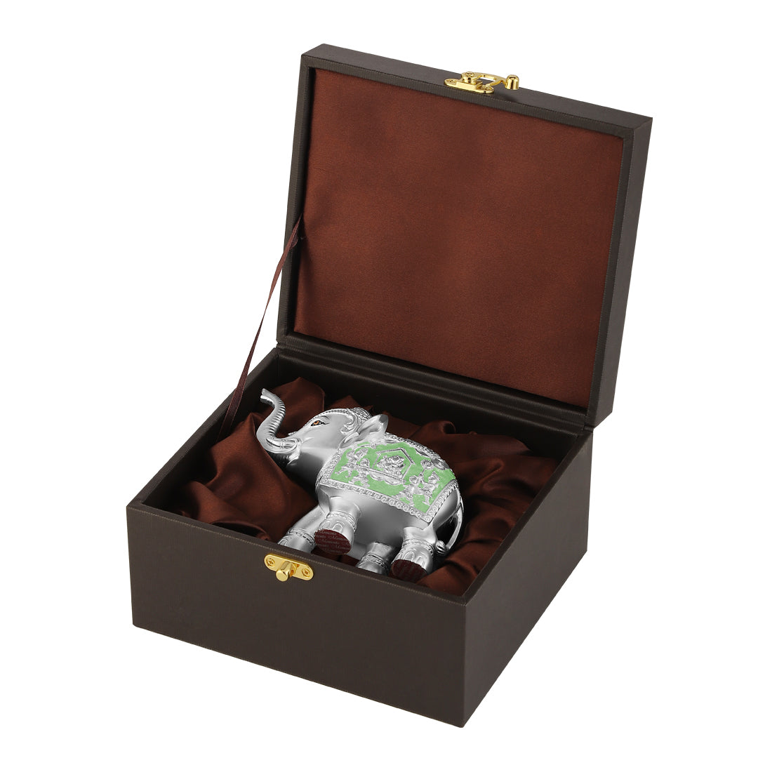 Pair of Silver Sea Green Meena Elephant Small