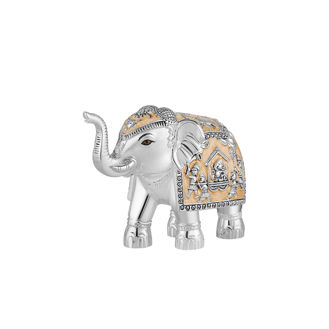 Pair of Silver Peach Meena Elephant Medium