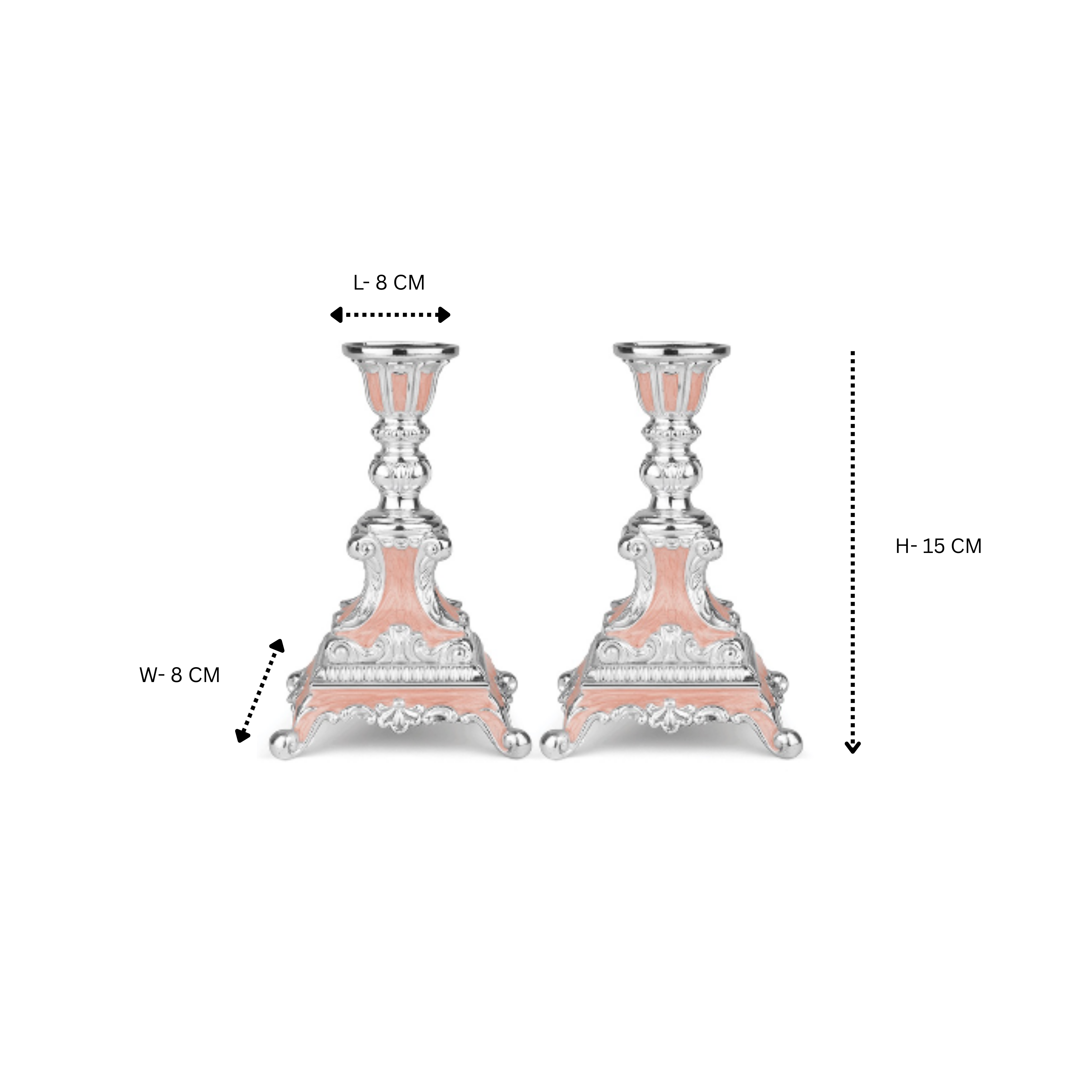 Set of 2 Enamel Candle Stand - Peach