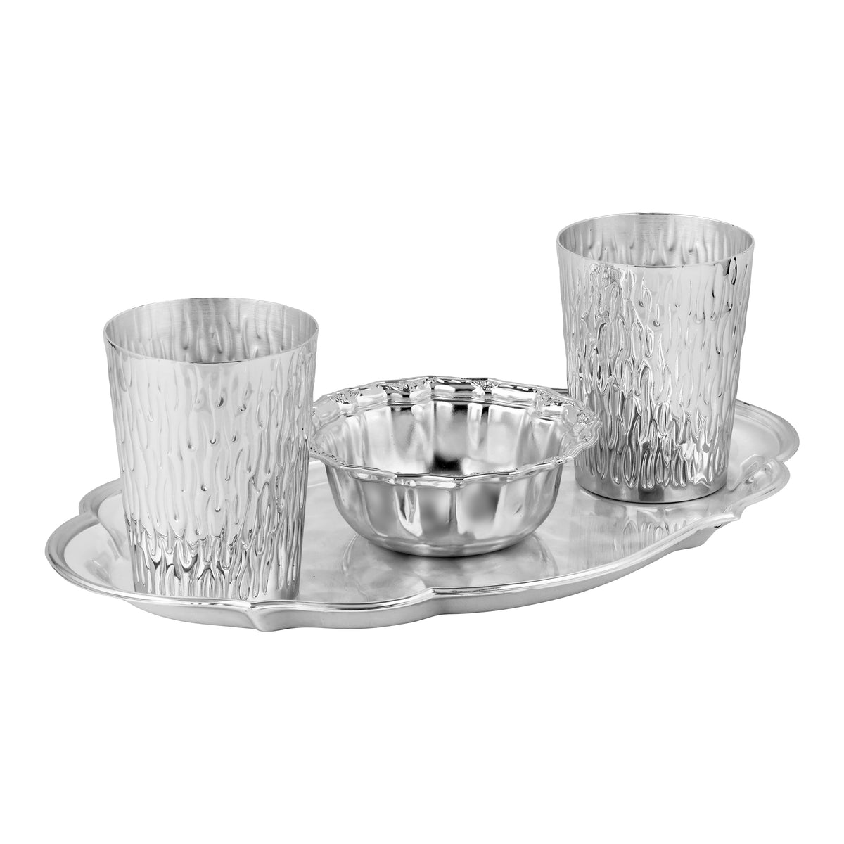 Set of 2 Glasses with Oval Cutwork Tray & Curvy Bowl