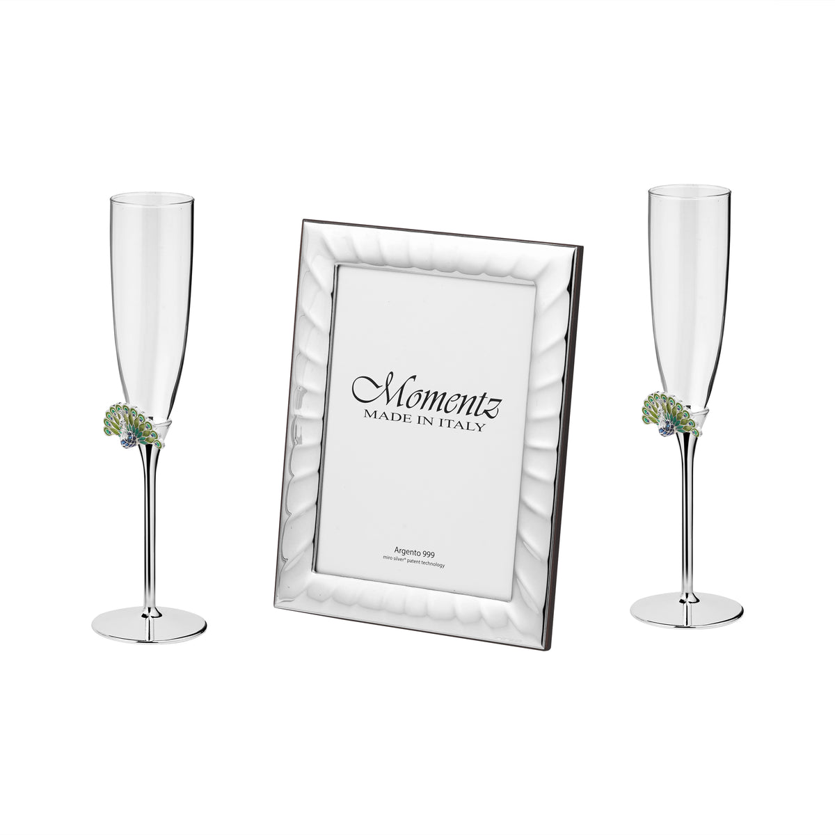 Set of 2 Peacock Champagne with Luxe Photo Frame