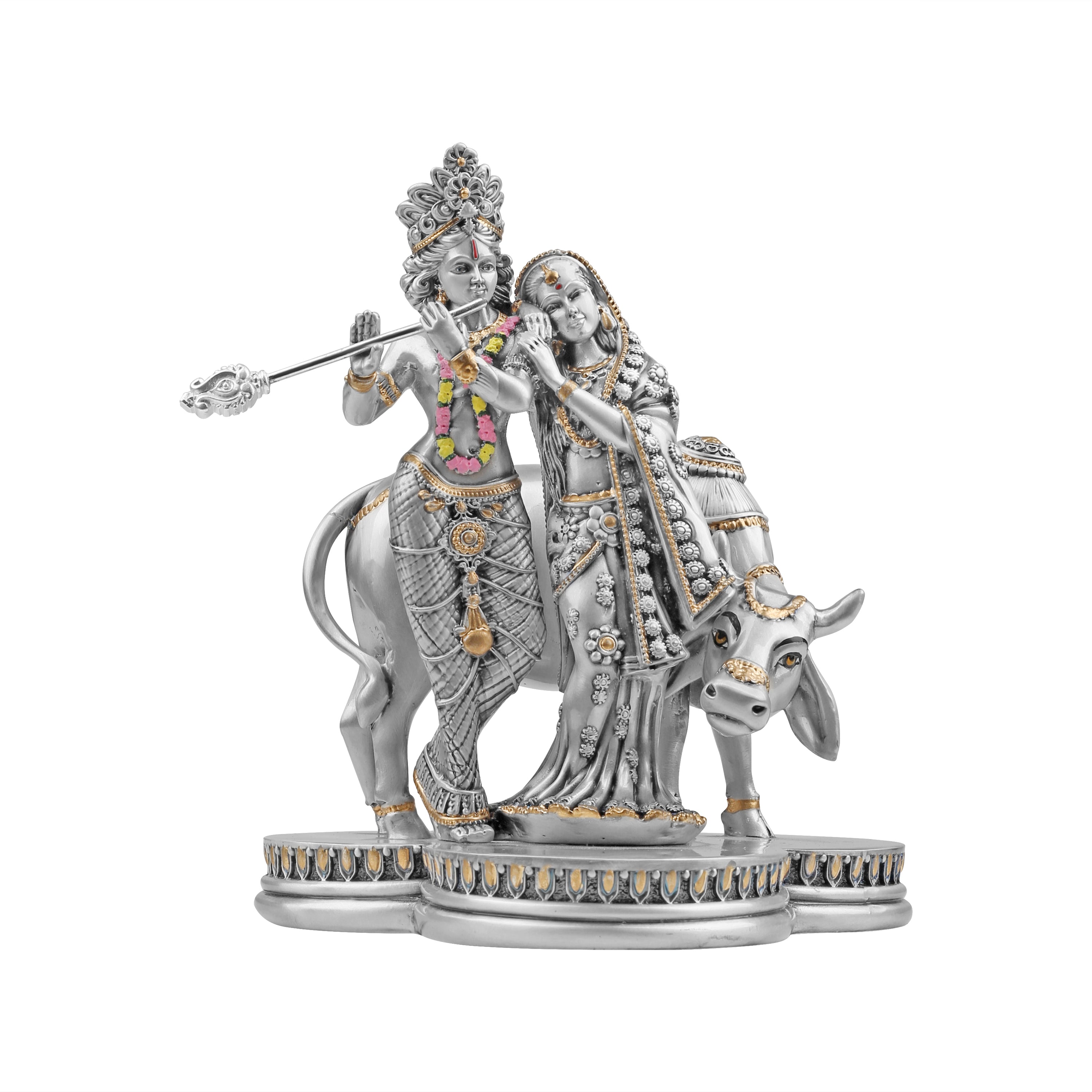 Radha Krishna with Cow Decorative Idol (H- 15 cm )