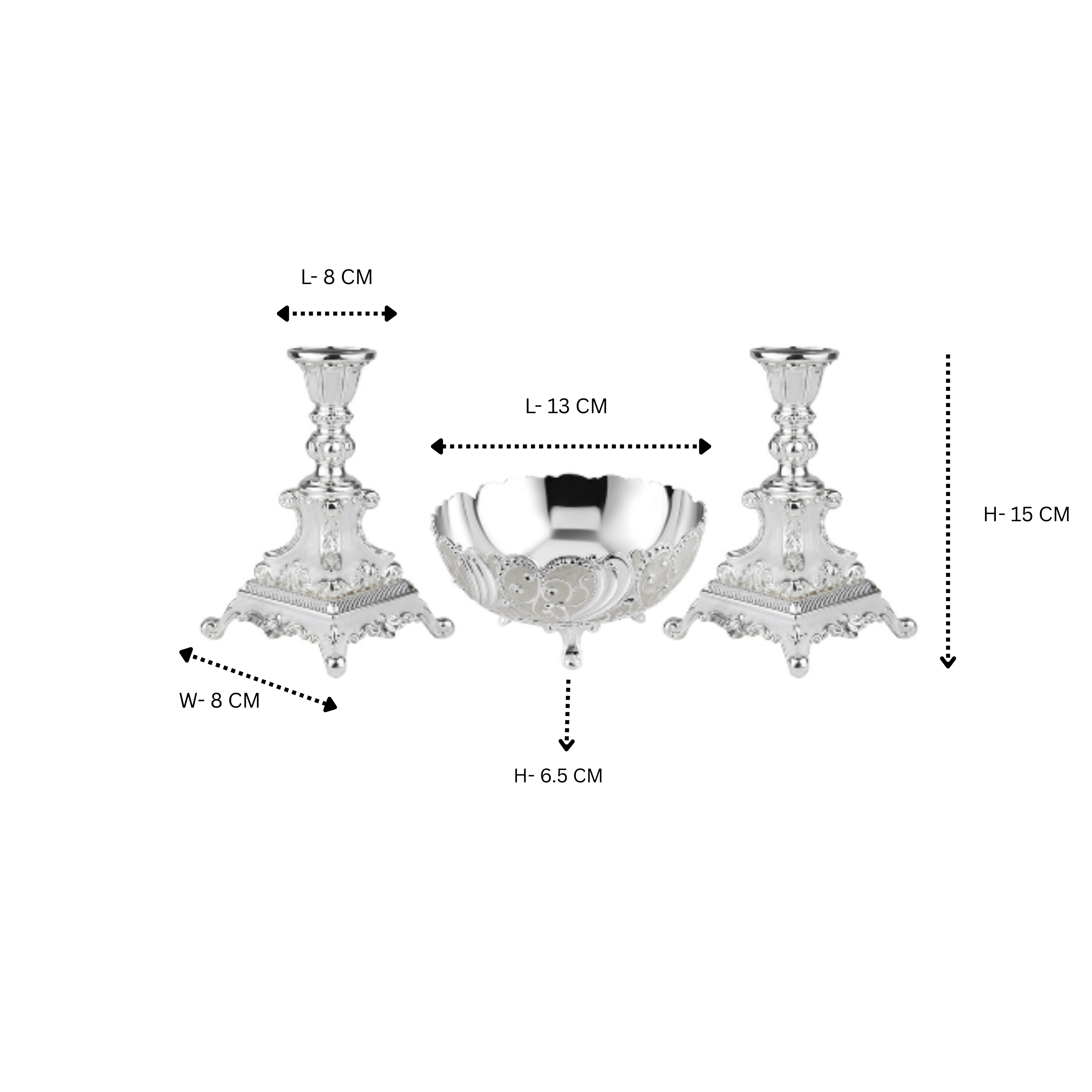 Big Enamel Bowl + Set Of 2 Candle Stand - White