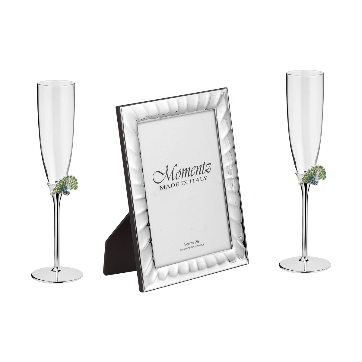 Set of 2 Peacock Champagne with Luxe Photo Frame