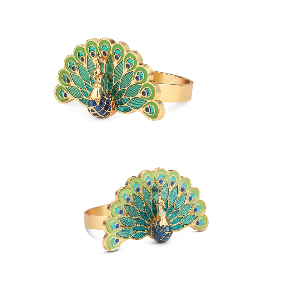 Peacock flutes with napkin rings (set of 2)