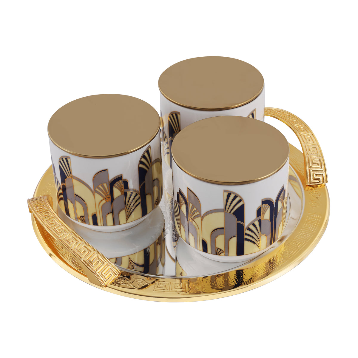 Set of 3 Regal Canvas Jars With Imperia Round Tray