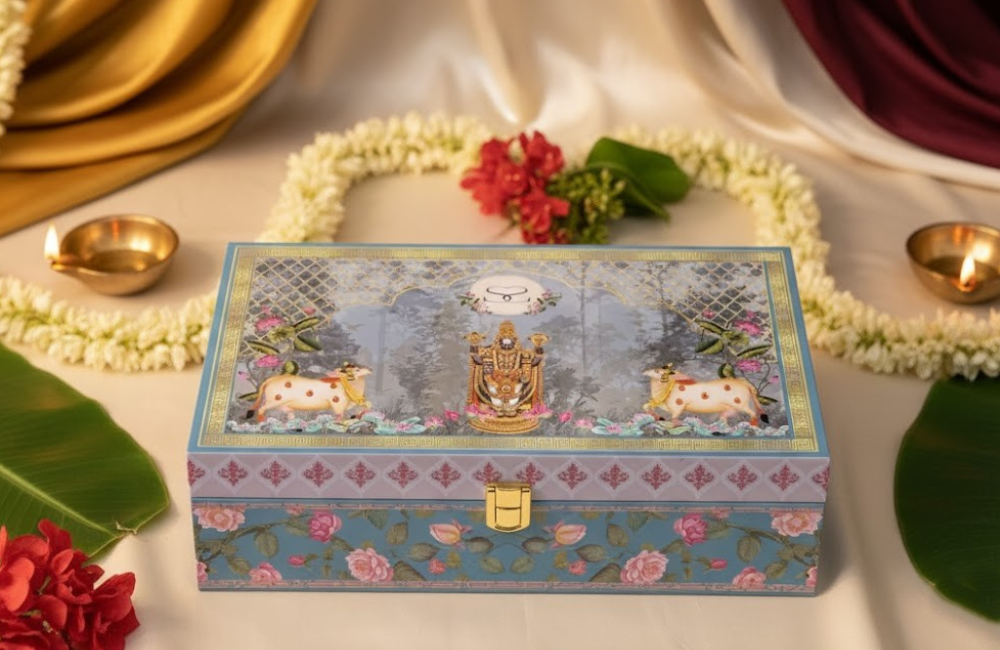 Traditional Pichwai-Inspired Sacred Keepsake Box with Floral Motifs