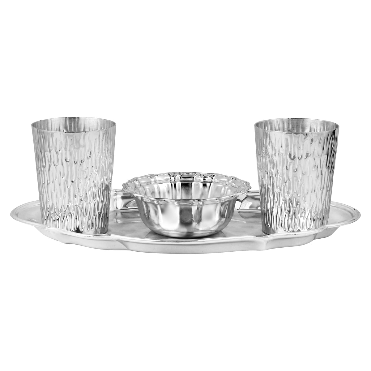 Set of 2 Glasses with Oval Cutwork Tray & Curvy Bowl