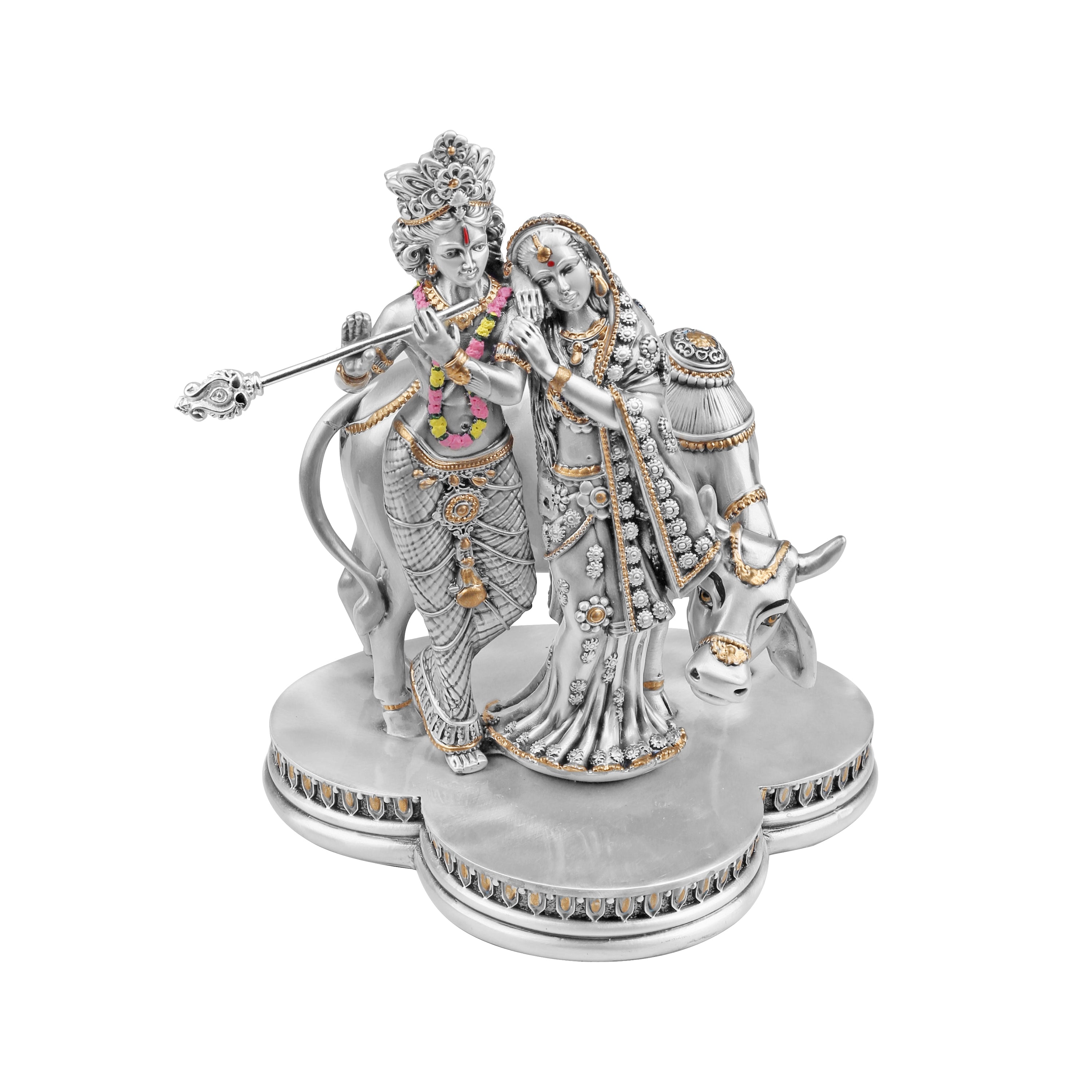 Radha Krishna with Cow Decorative Idol (H- 15 cm )