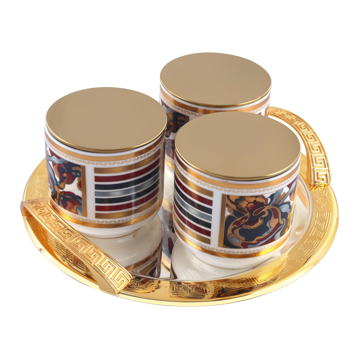 Set of 3 Regal Blossom Jars With Imperia Round Tray