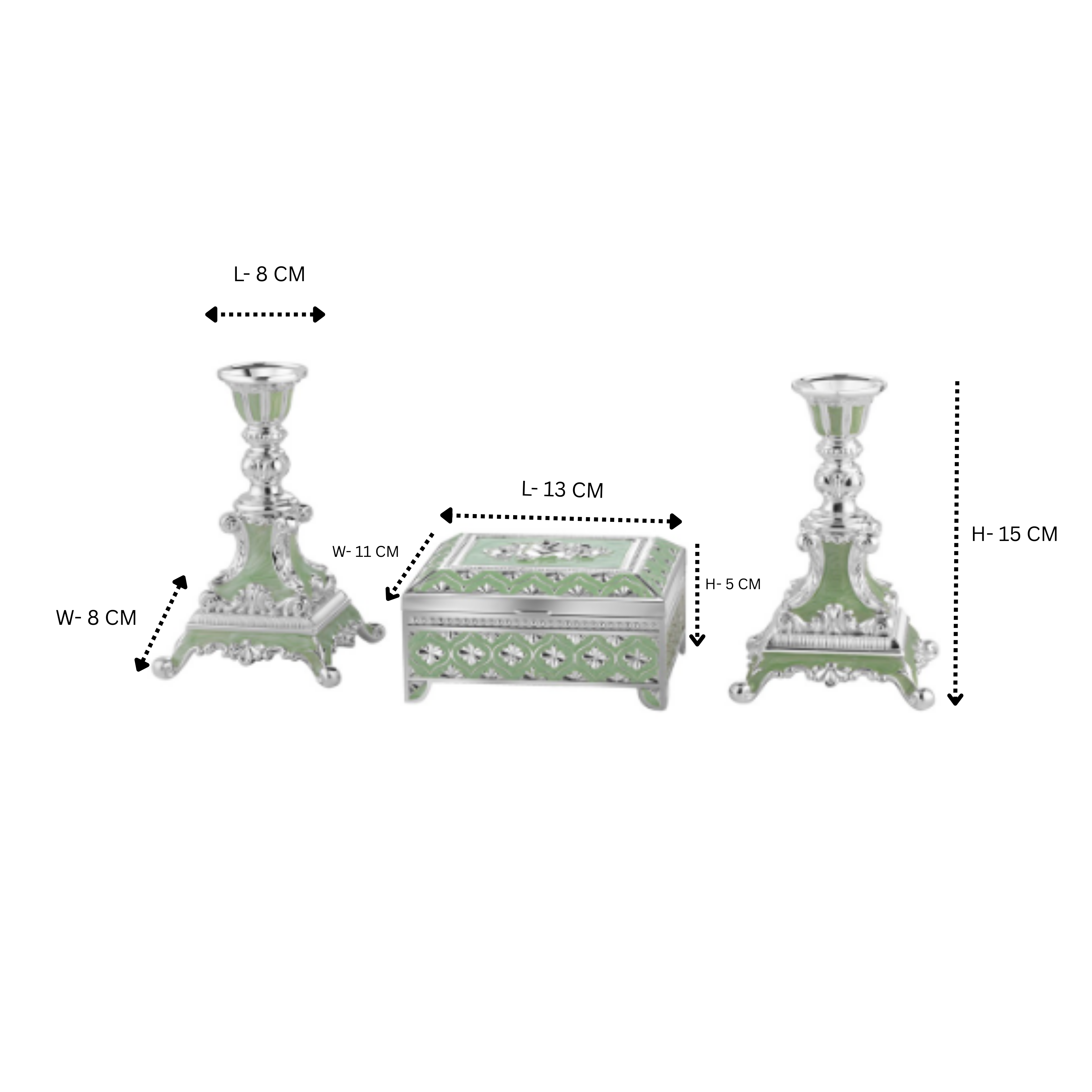 Set of 2 Candle Stand + Jewellery Box - Sea Green
