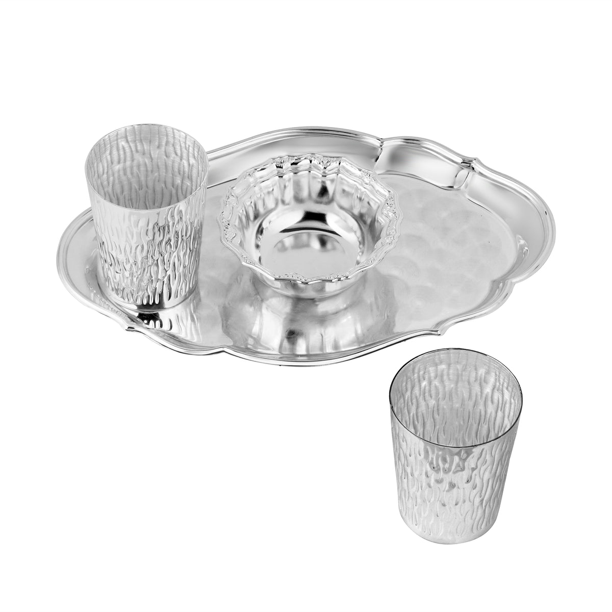 Set of 2 Glasses with Oval Cutwork Tray & Curvy Bowl