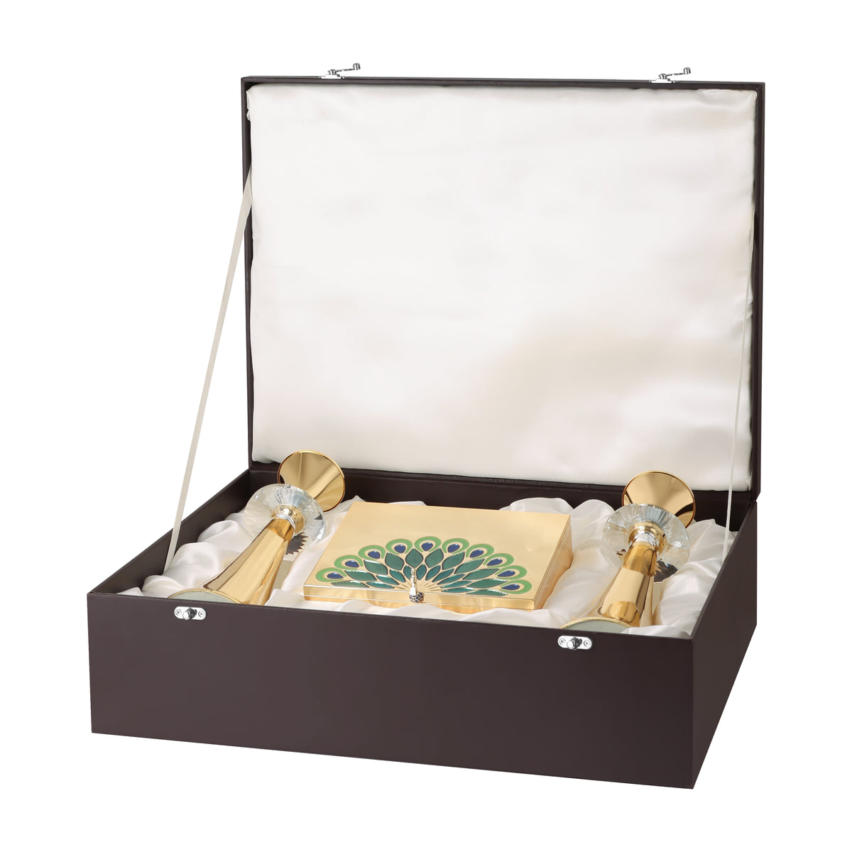 Set of 2 Tea Light Holder with Peacock Dryfruit Box
