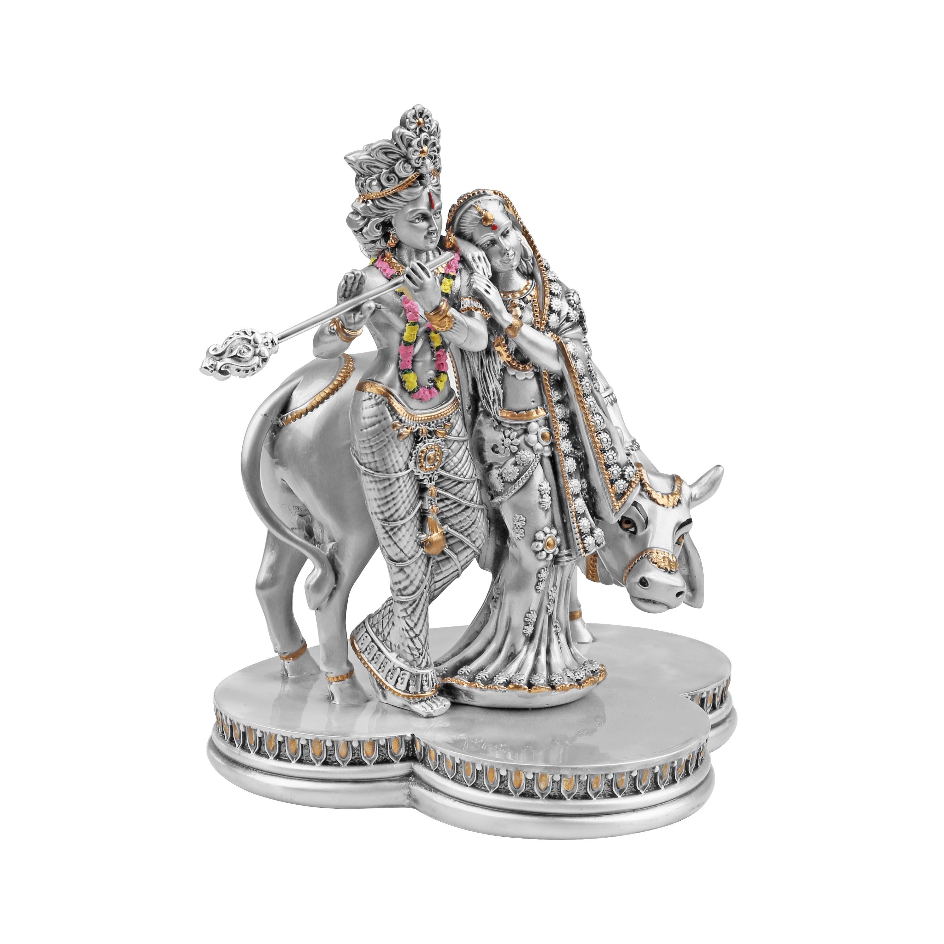 Radha Krishna with Cow Decorative Idol (H- 15 cm )