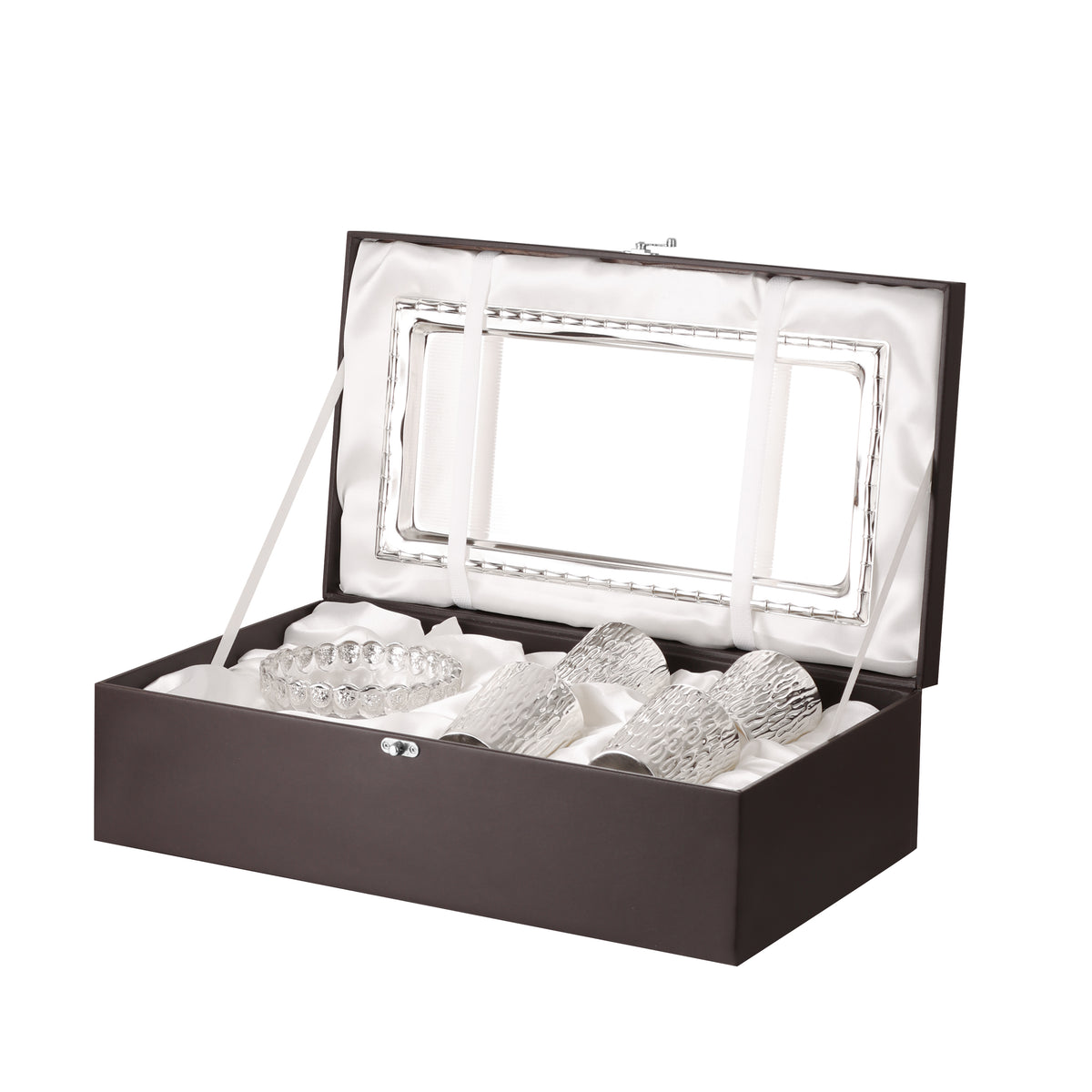 Set of 4 Glasses with Crystal Bowl & Rect. Tray