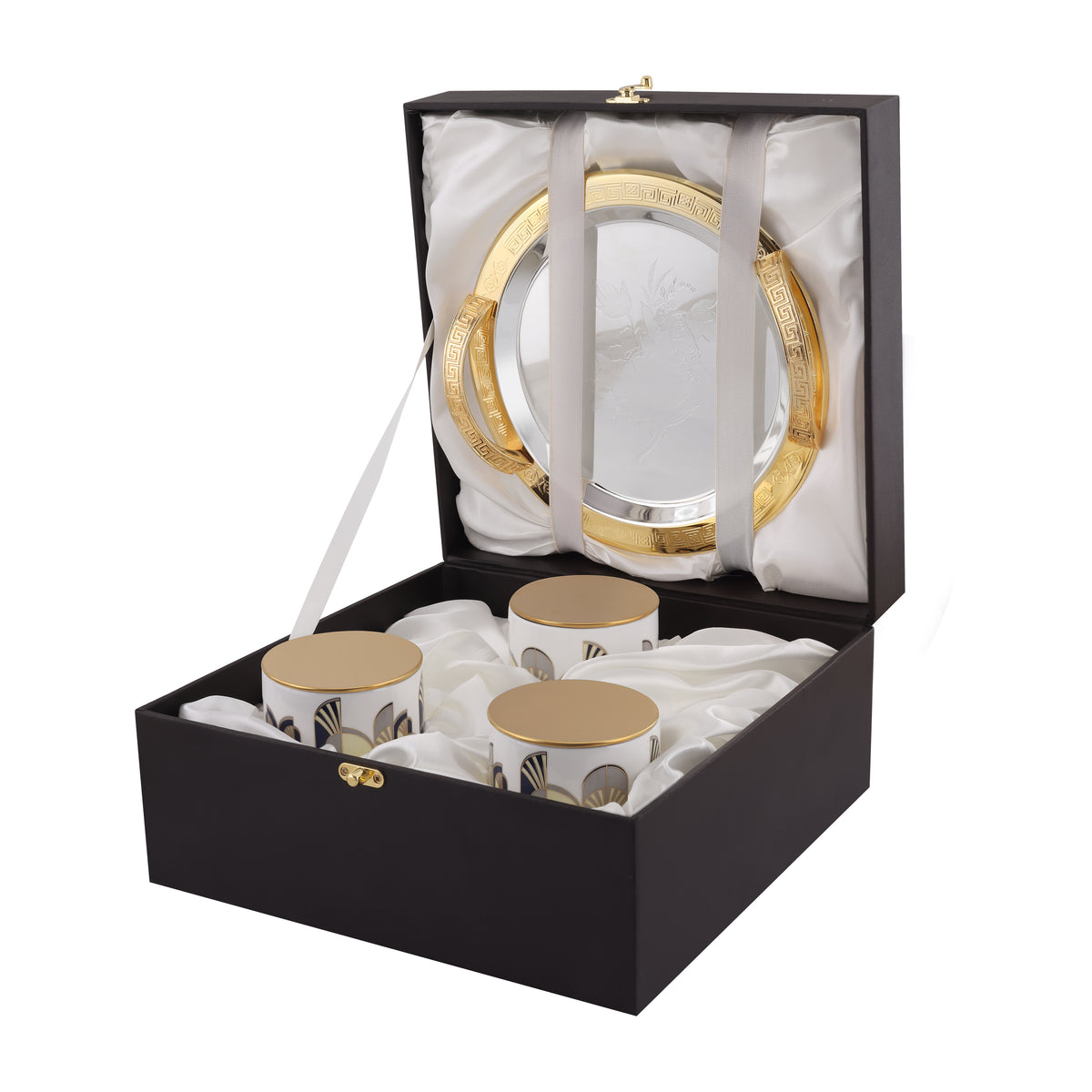 Set of 3 Regal Canvas Jars With Imperia Round Tray
