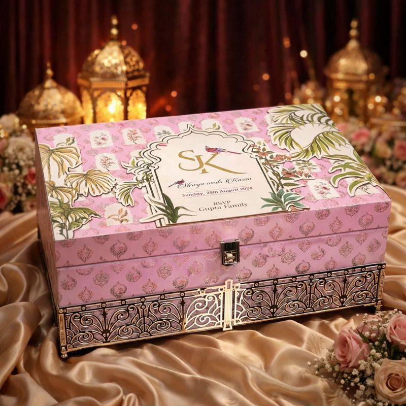 Blush Pink Wedding Keepsake Box with Ornate Detailing