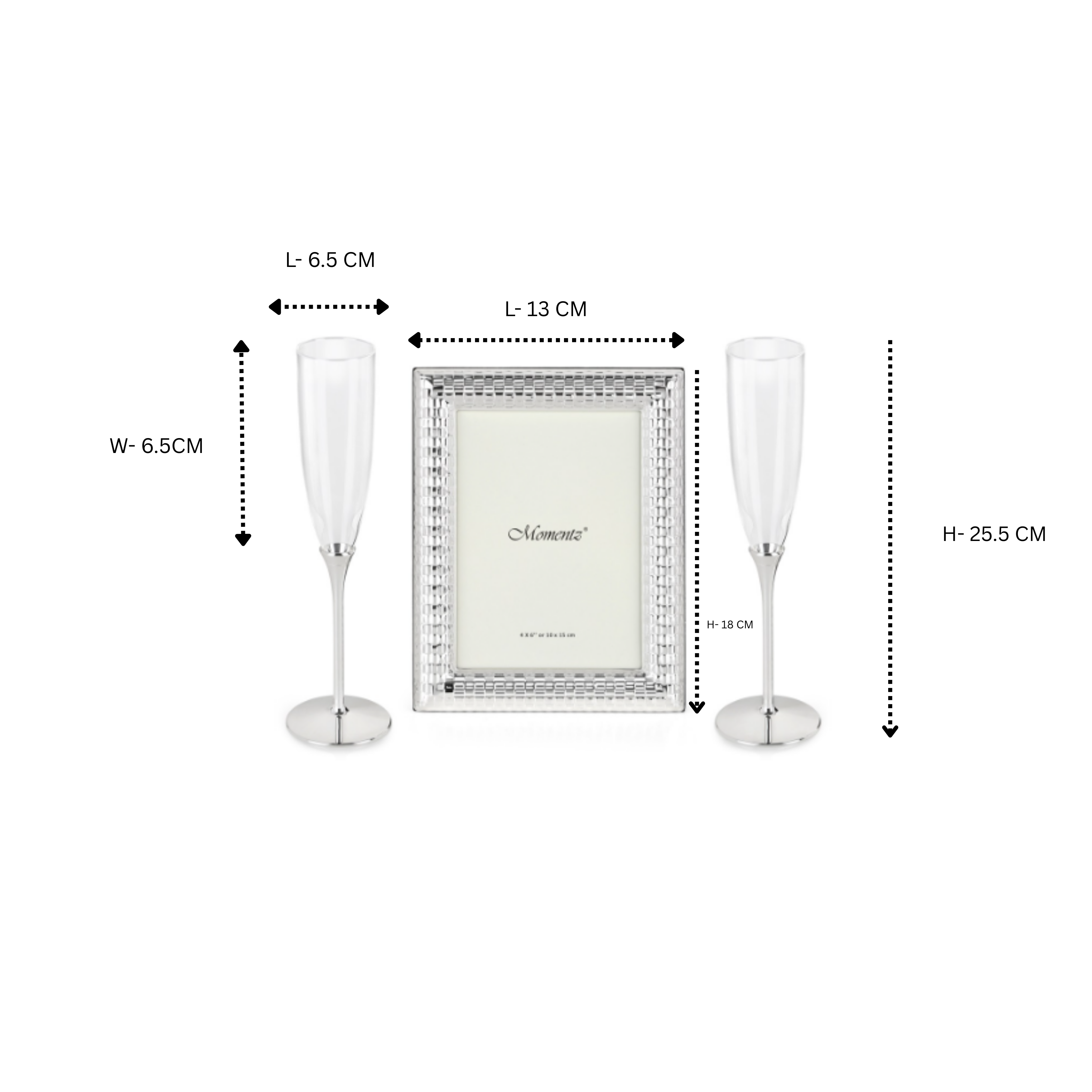 Silver Champagne Flutes & Jute-Weave Photo Frame – Set of 2 (Small)