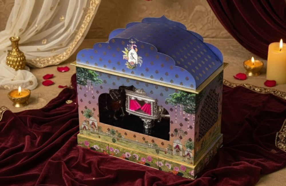 Royal Jharokha-Inspired Wedding Keepsake Box with Palace Artwork