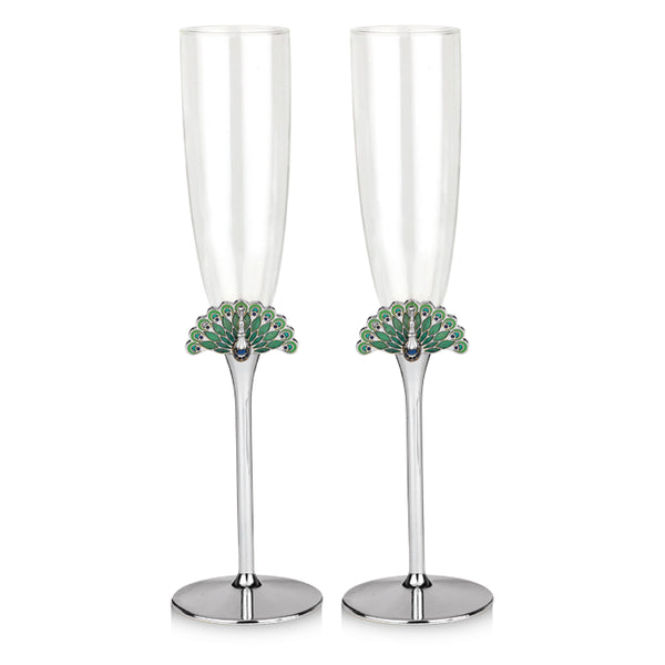 Set of 2 Peacock Flutes Silver