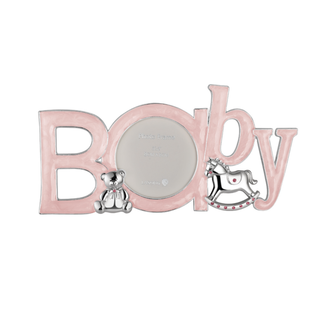 Pink"Baby" Decorative Photo Frame – Round Insert