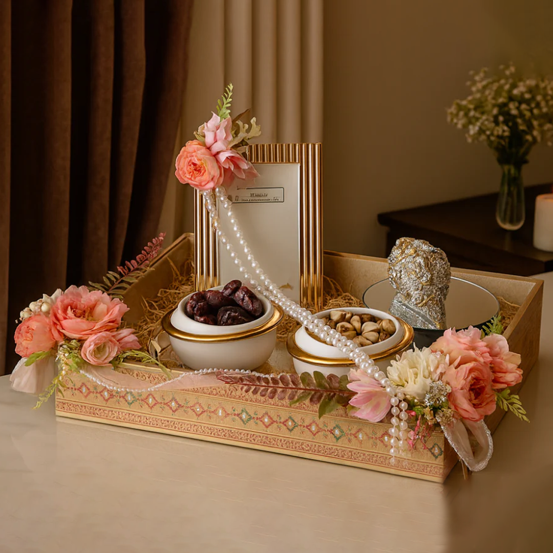 Pastel Elegance Wedding Gift Tray with Floral Accents