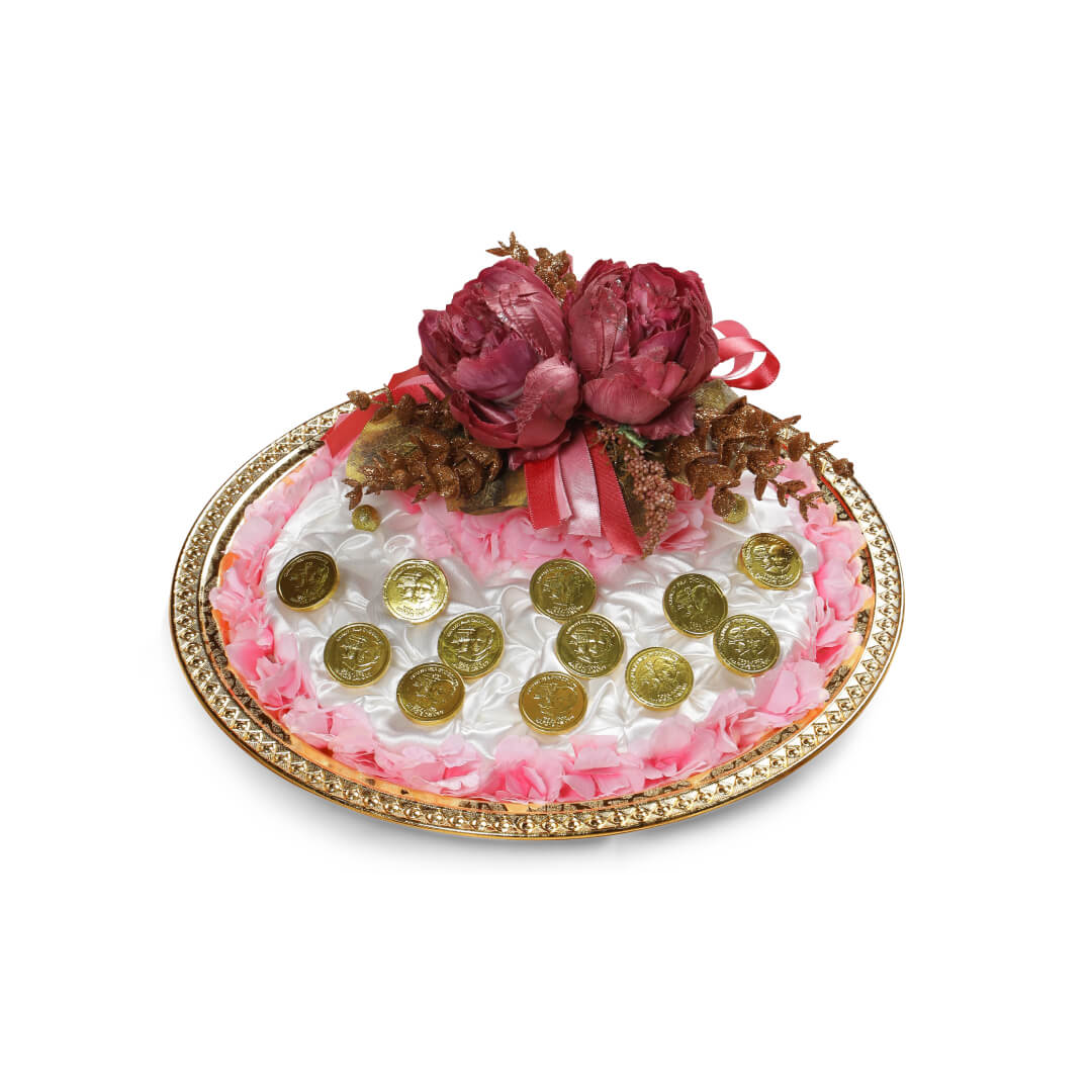 Decorative Coin Tray with Floral Accents for Wedding Rituals