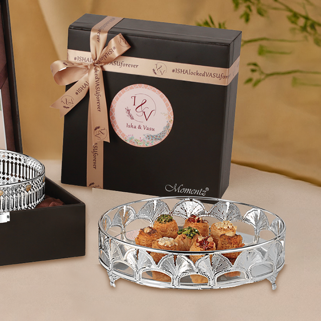 Elegant Wedding Invitation Box with Designer Silver Platter
