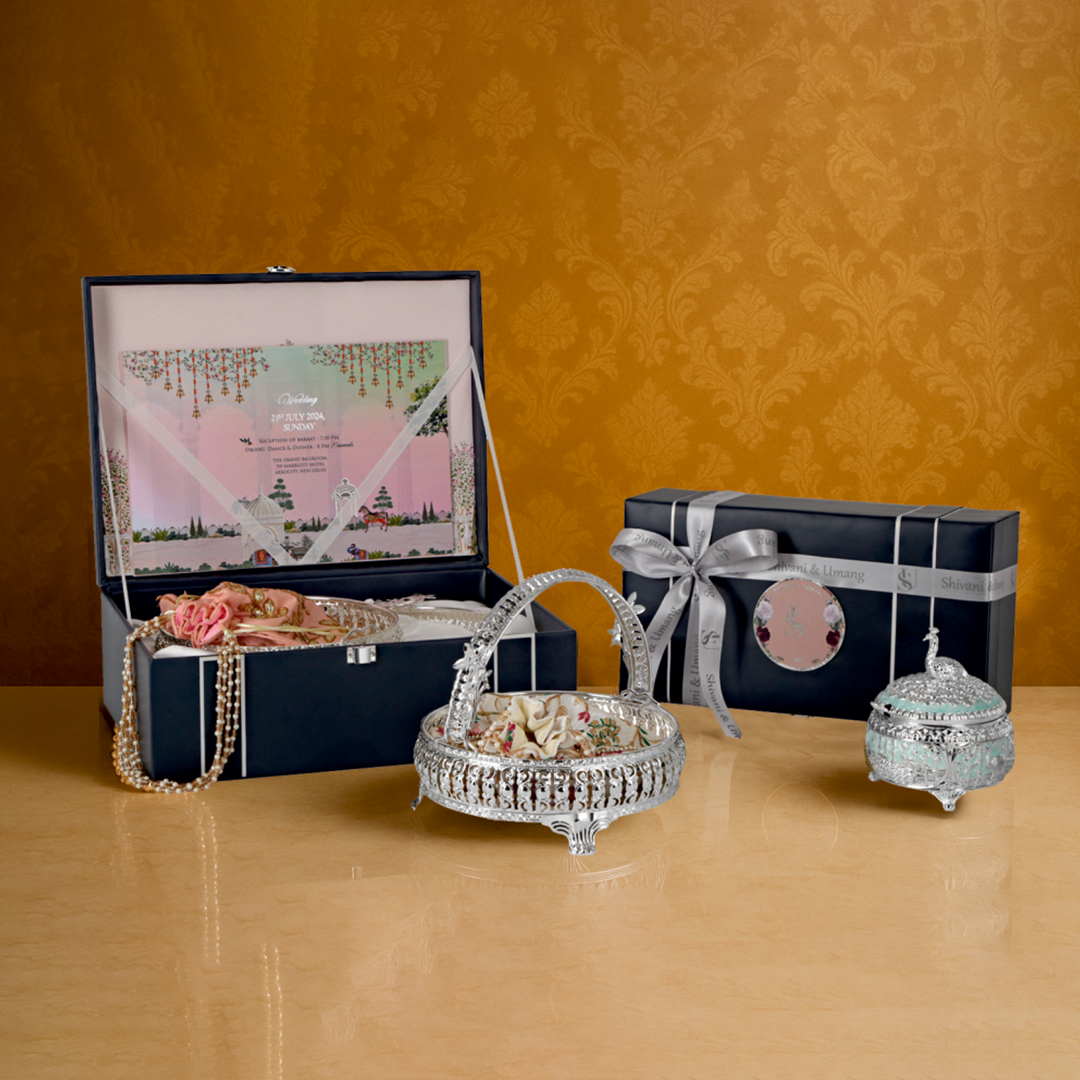 Elegant Regal Wedding Invitation Box Set with Keepsakes