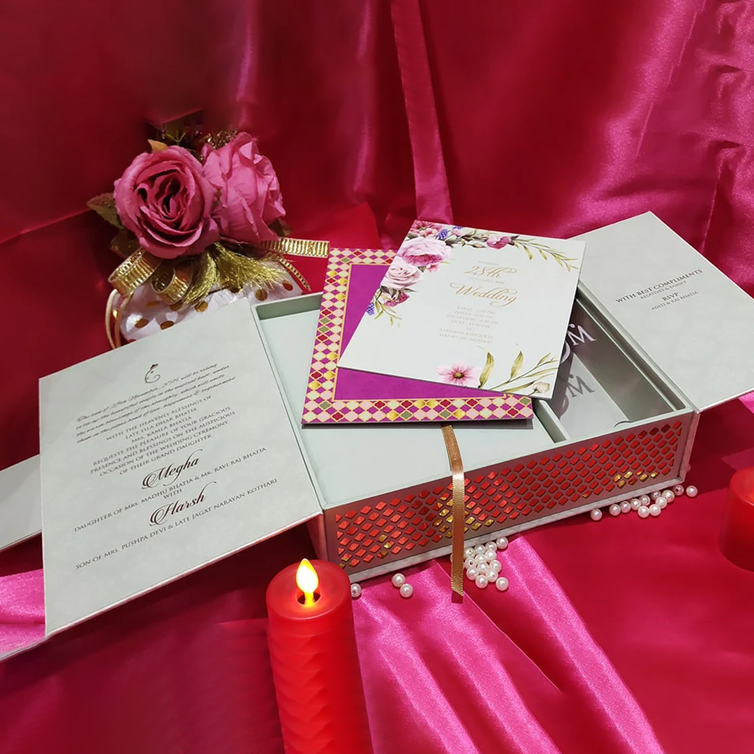 Elegant Floral Wedding Invitation Box with Inserts