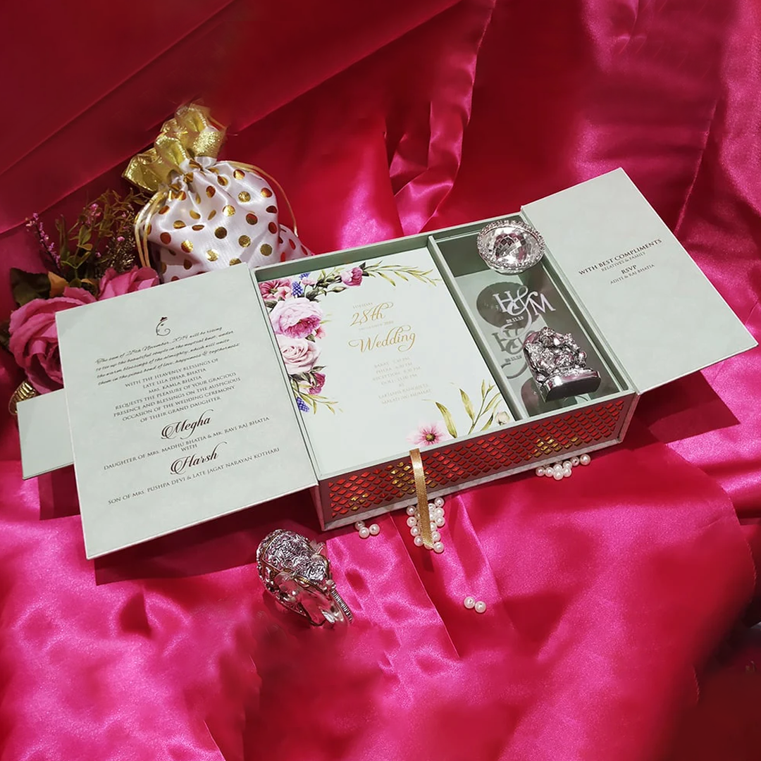 Elegant Floral Wedding Invitation Box with Inserts