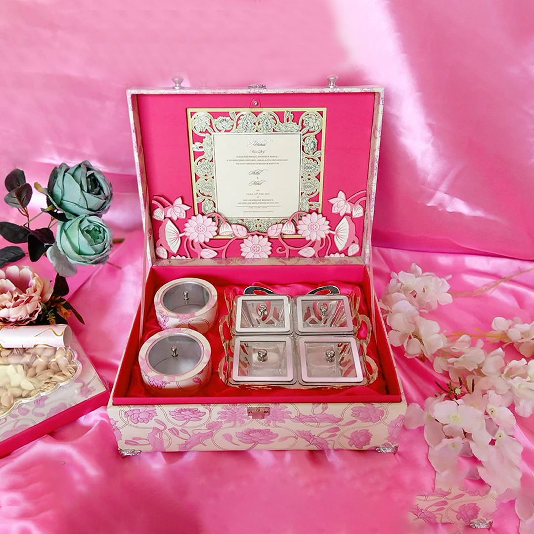 Floral Pink Wedding Luxury Invitation with Sweet Jars