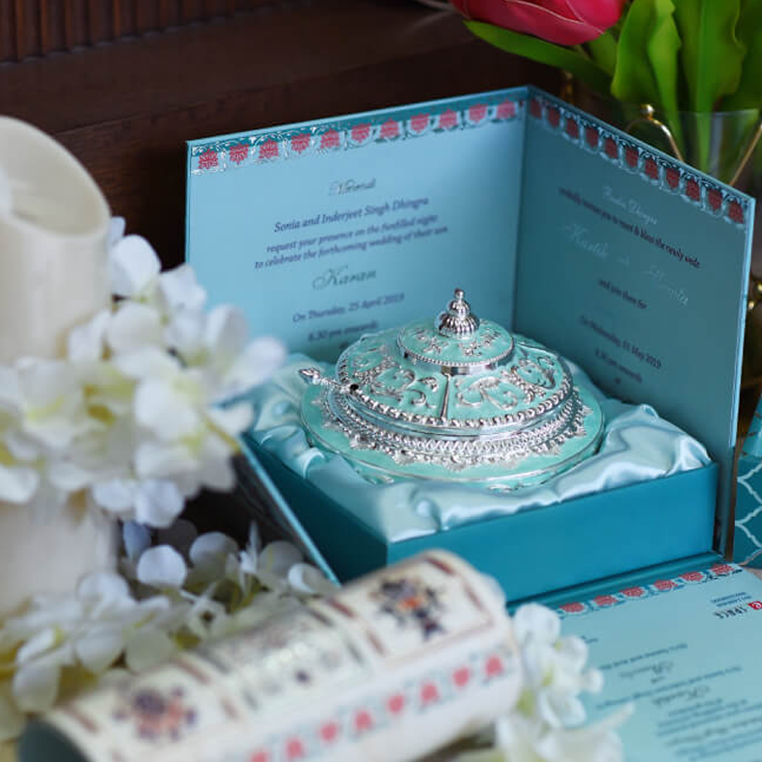 Royal Mint Green Wedding Invitation with Dome Keepsake