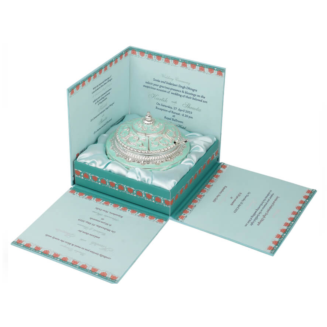 Royal Mint Green Wedding Invitation with Dome Keepsake